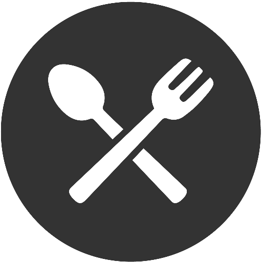 FindMeNoms Logo: a fork and spoon crossed on a flat plate.
